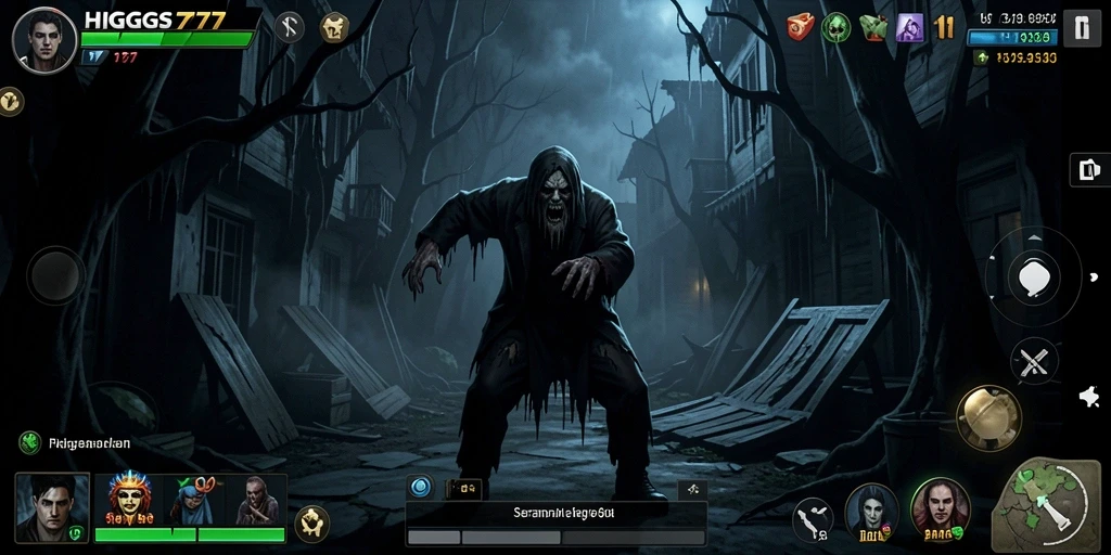 Tampilan gameplay HIGGS777 yang menegangkan dan atmosfer horor.