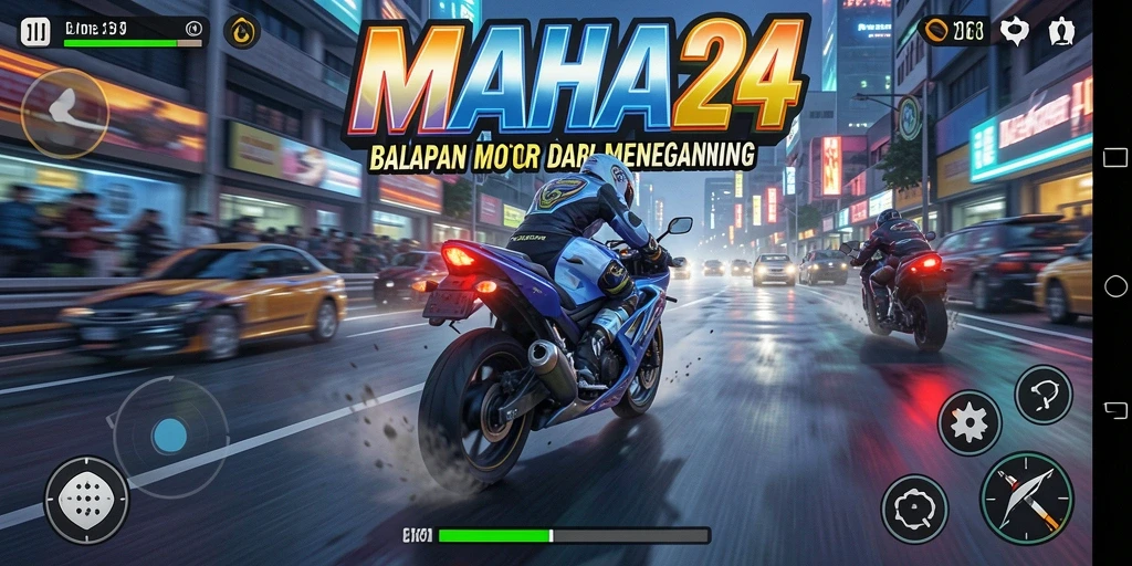 Tampilan gameplay balapan motor yang intens dan seru.