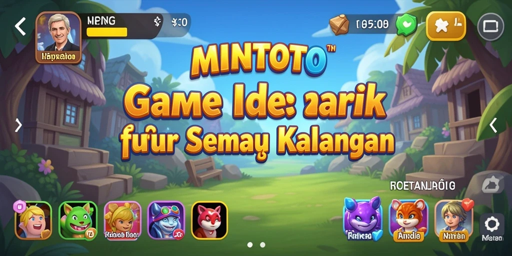 Tampilan gameplay MINTOTO dengan karakter dan item berwarna cerah.