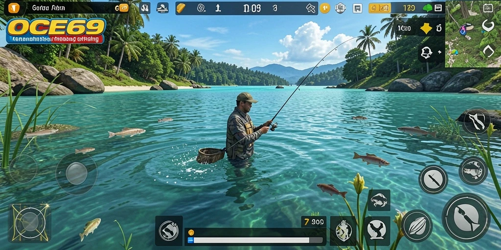 Tampilan gameplay OCE69 yang menakjubkan saat menangkap ikan.