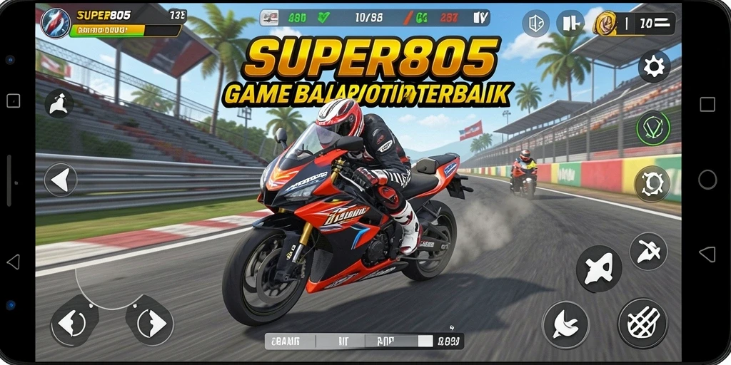 Tampilan gameplay motor balap yang mendebarkan di SUPER805.